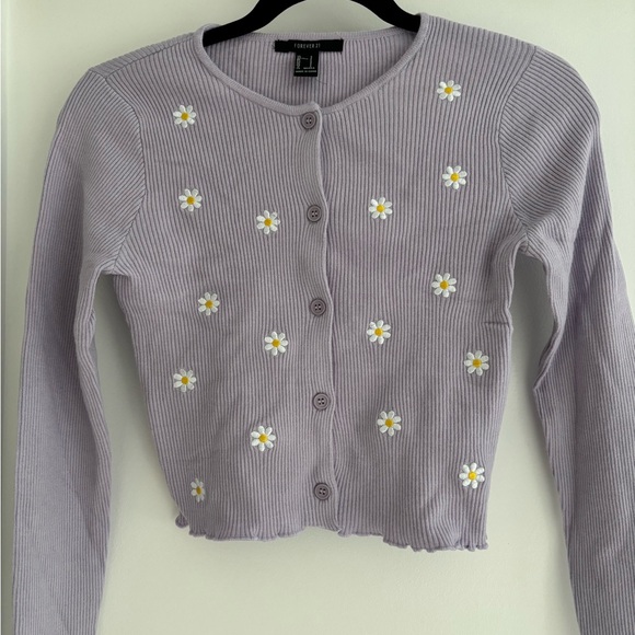 Forever 21 Light Lavender Ribbed Button Cardigan - Picture 2 of 6